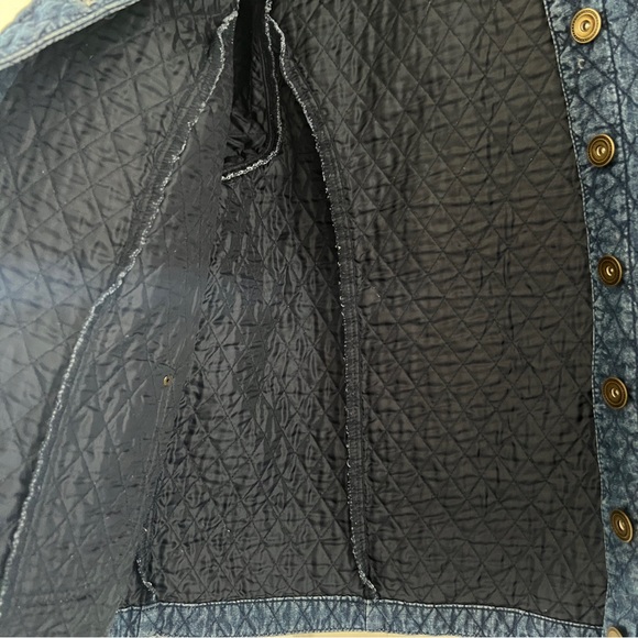 Vintage quilted denim chore coat jacket liner collarless brass buttons 1X - Picture 11 of 16